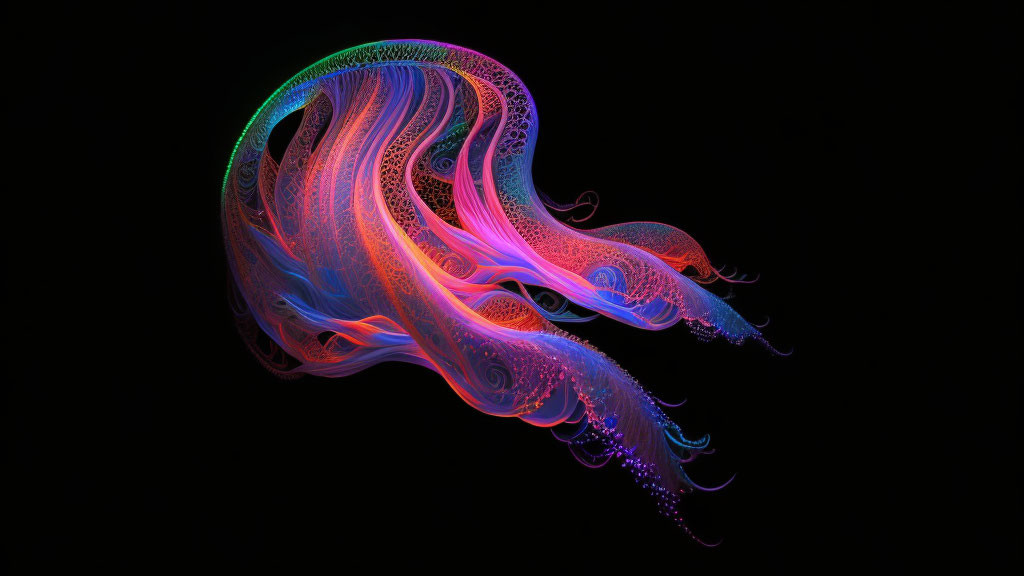 Colorful Abstract Fractal Art: Neon Creature with Swirling Patterns