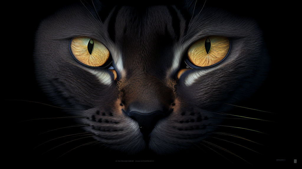 Cat's Face with Striking Yellow Eyes and Mirrored Split