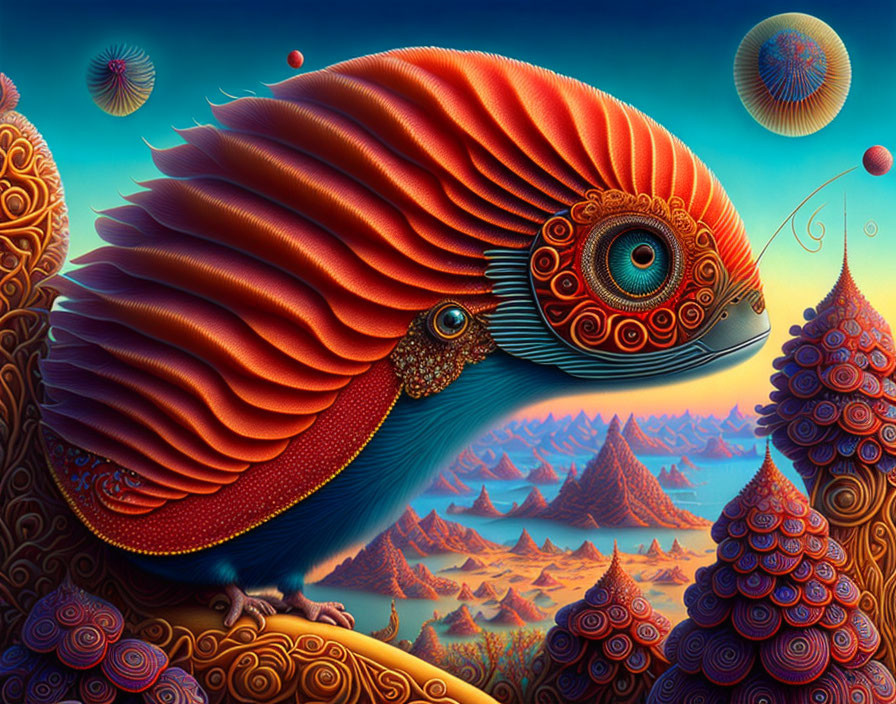 Colorful Chimerical Creature in Whimsical Landscape