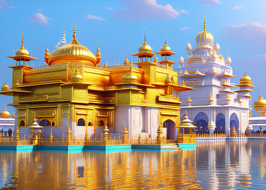 Golden Temple, Amritsar: Vibrant Reflection in Water with Blue Sky