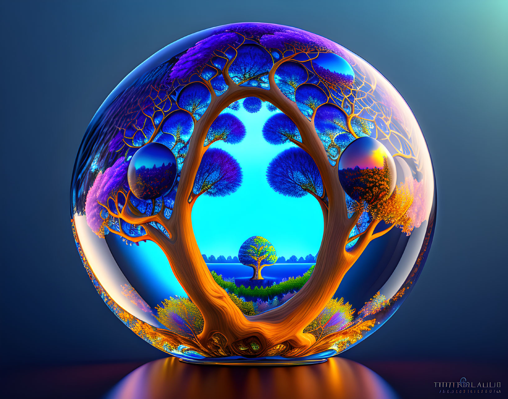 Colorful Tree of Life Digital Artwork in Sphere on Dark Background