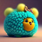 Colorful 3D illustration of fluffy creature with orange face and butterfly hair accessory