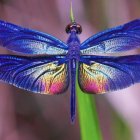 Colorful Butterfly with Blue and Purple Wings on Thin Branch