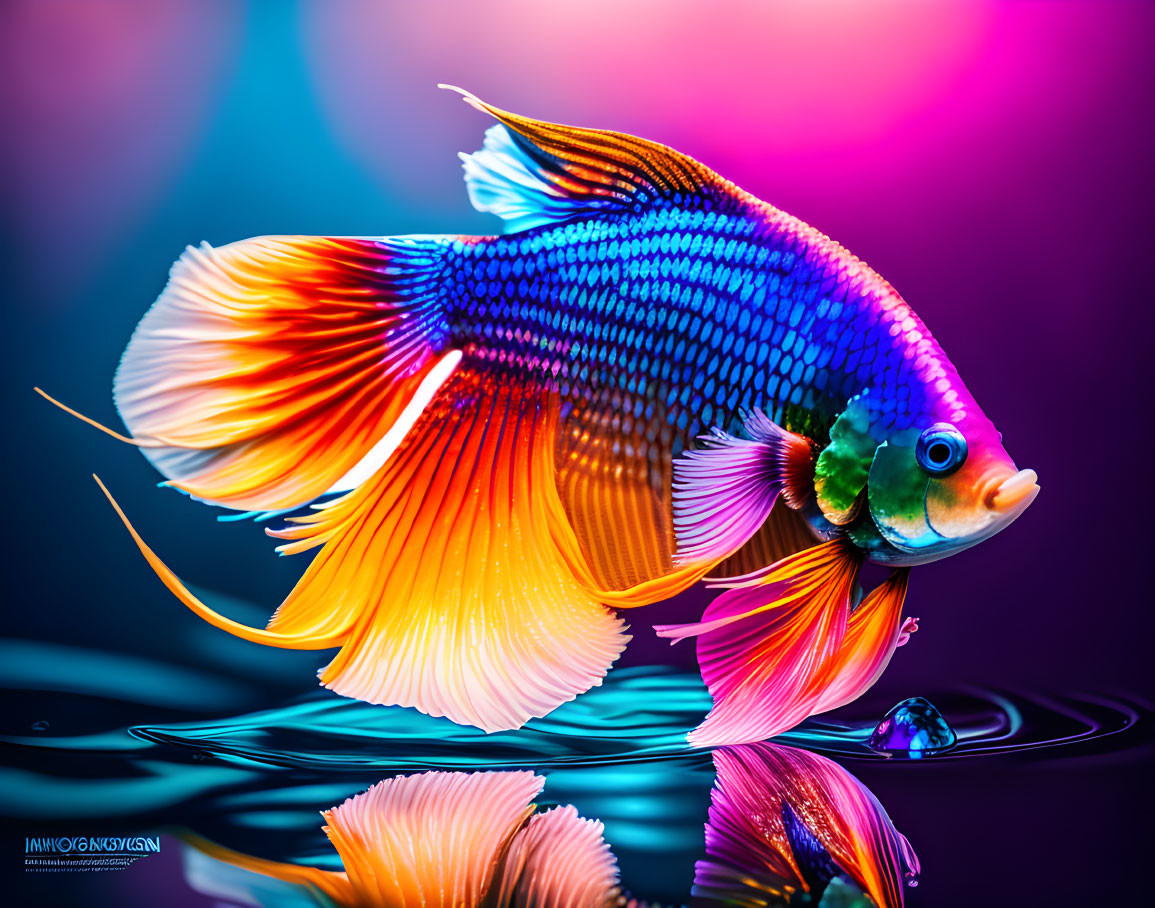 Colorful Betta Fish Swimming in Vibrant Water Environment