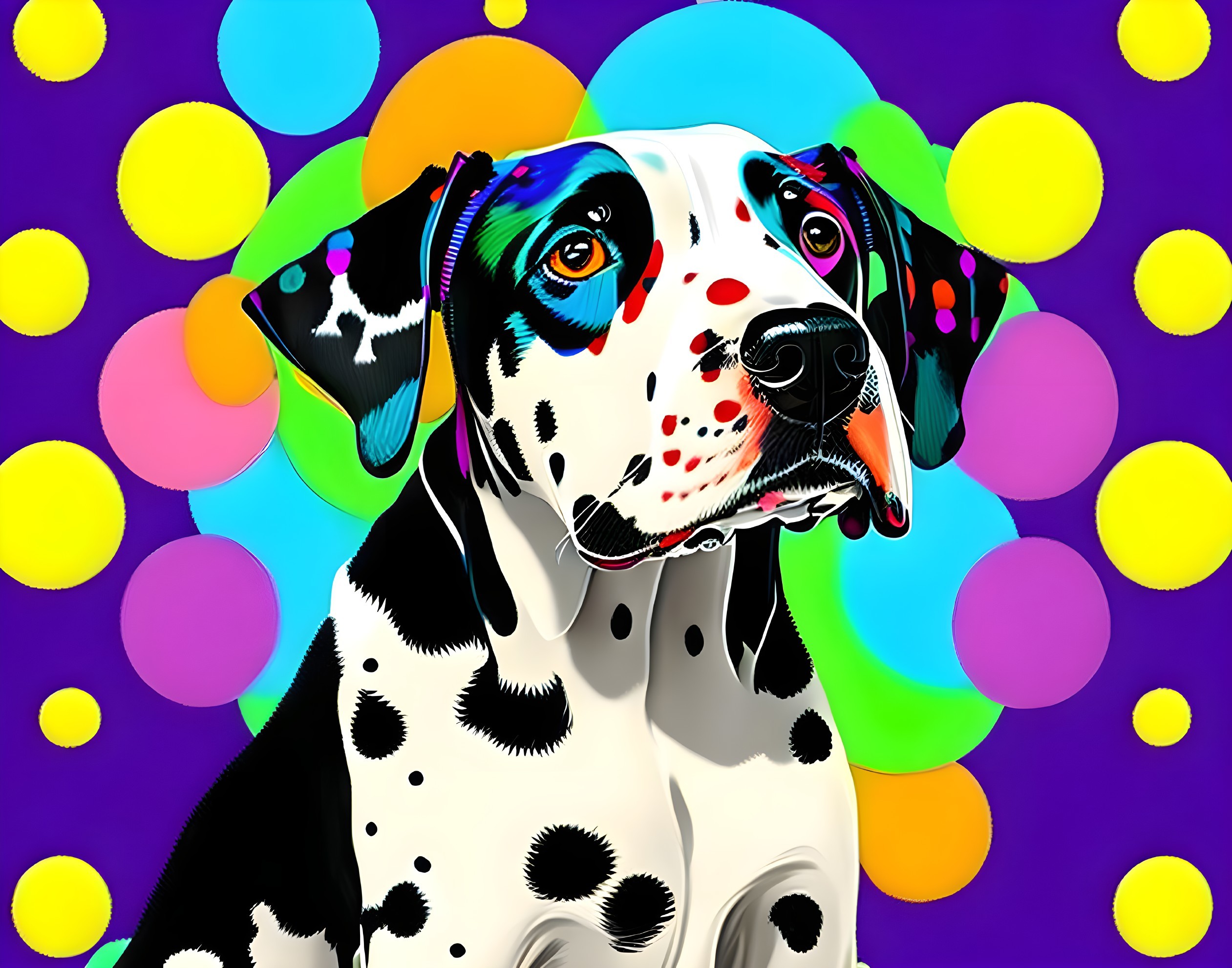 Vibrant Dalmatian illustration on colorful circle background