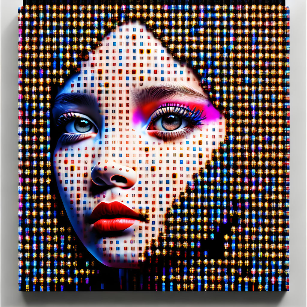 Colorful LED-lit digital portrait with enhanced features