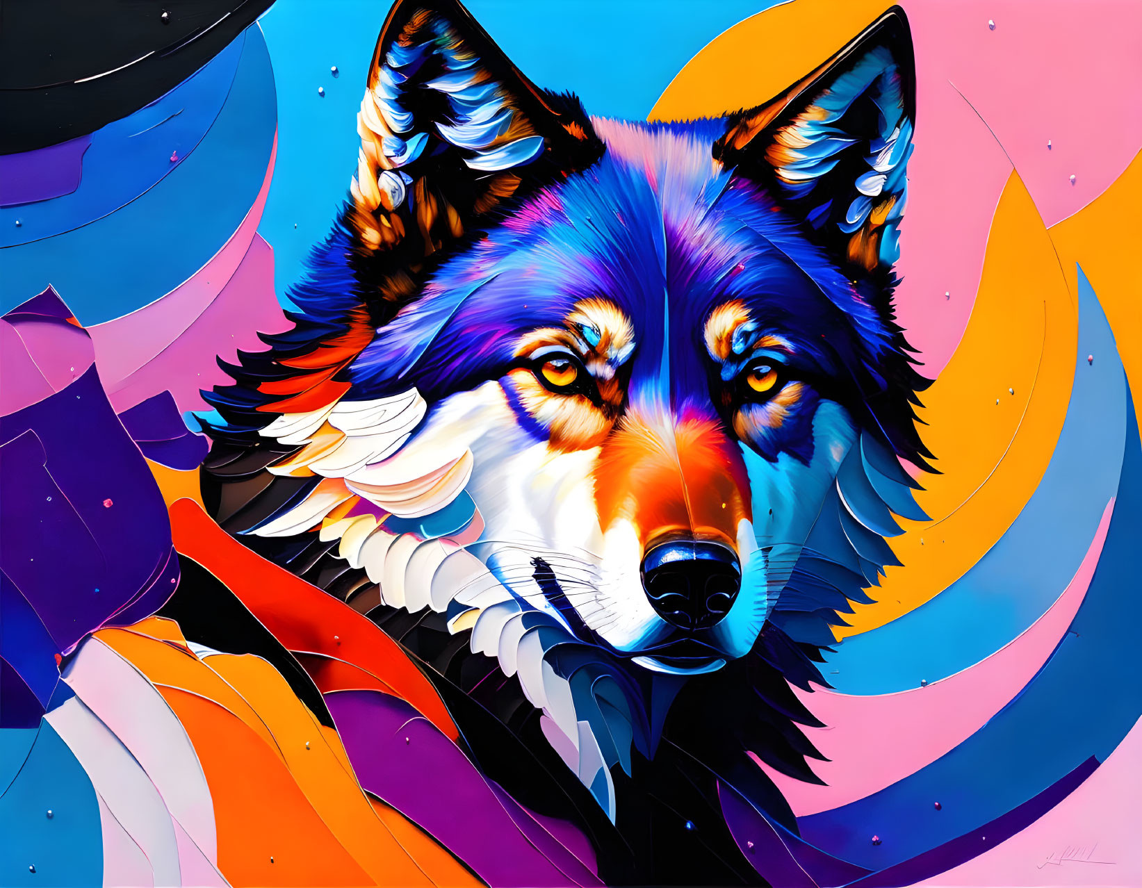 Colorful Wolf Painting with Abstract Geometric Background