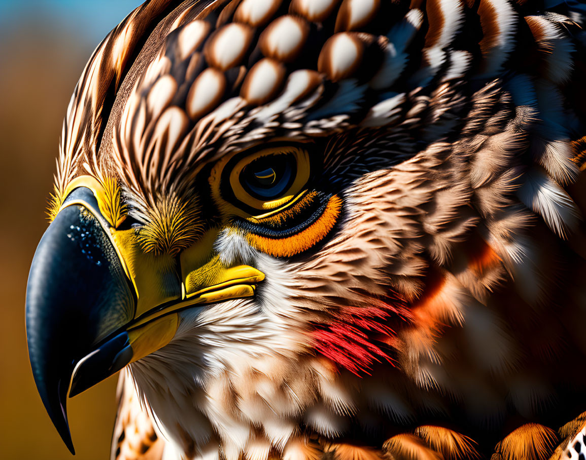 Detailed Close-up of Bird of Prey Eye, Beak, and Feathers