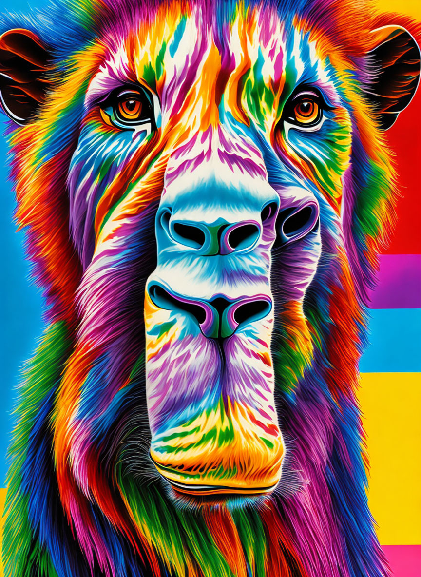 Colorful Lion Digital Artwork with Vibrant Rainbow Hues