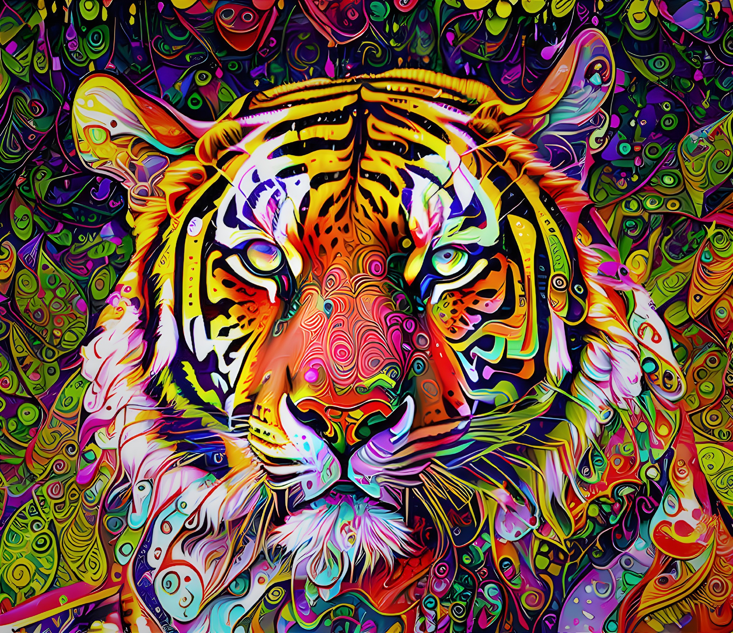 Colorful Psychedelic Tiger Art with Kaleidoscope Patterns