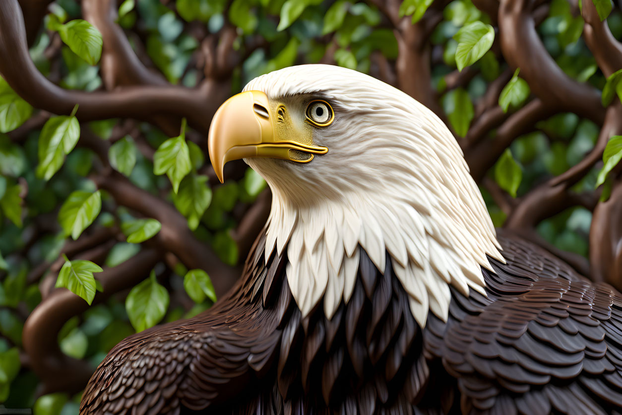 Detailed Bald Eagle Close-Up with Yellow Beak and Intense Eyes