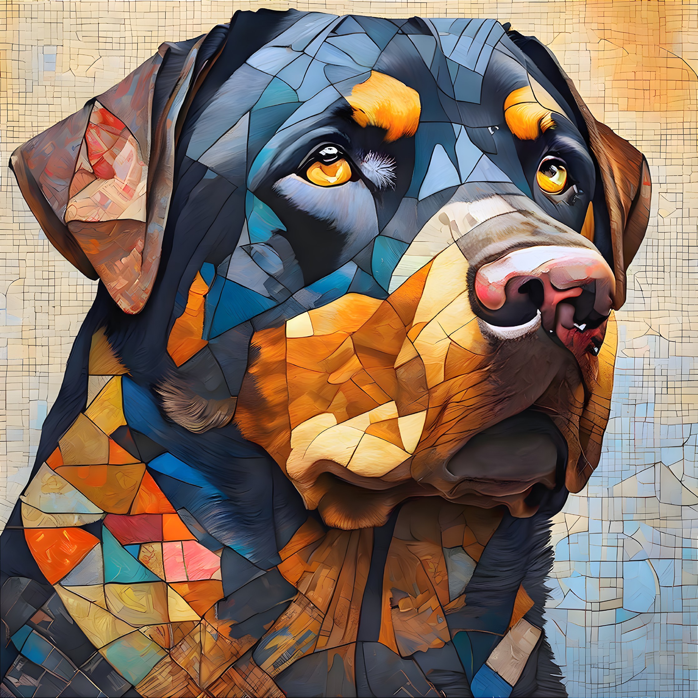 Colorful Geometric Dog Artwork with Modern Mosaic Style