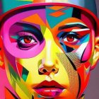 Colorful Stylized Female Face Art with Abstract & Surrealist Elements