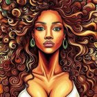 Digital Artwork: Woman with Flowing Hair in Cosmic Background