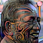 Colorful Cubist-style Digital Portrait with Geometric Shapes and Male Visage
