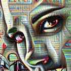 Abstract digital artwork of woman's face with disintegrating skin.