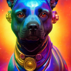 Colorful Dog Illustration with Intricate Patterns and Jewel Collar on Psychedelic Background