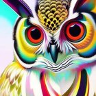 Colorful Stylized Owl Illustration with Vibrant Feathers & Orange Eyes