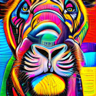 Vibrant digital illustration of two zebras with colorful stripes