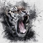 Vivid roaring tiger digital artwork with watercolor splashes