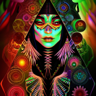 Vivid Psychedelic Portrait of Mystical Female Figure