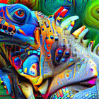 Colorful Lizard Artwork with Psychedelic Patterns in Abstract Setting