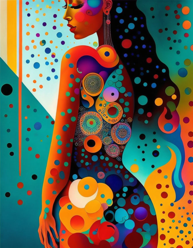 Colorful Abstract Artwork: Woman's Profile with Geometric Background