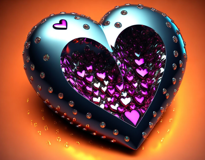 Glossy Heart with Smaller Hearts in 3D Artwork