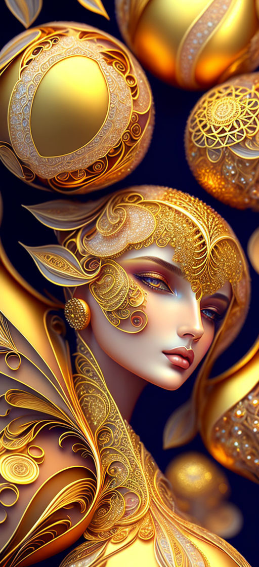 Stylized image of woman with golden embellishments on dark background