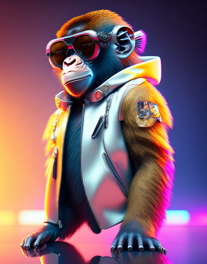 Anthropomorphic monkey in sunglasses and stylish leather jacket illustration