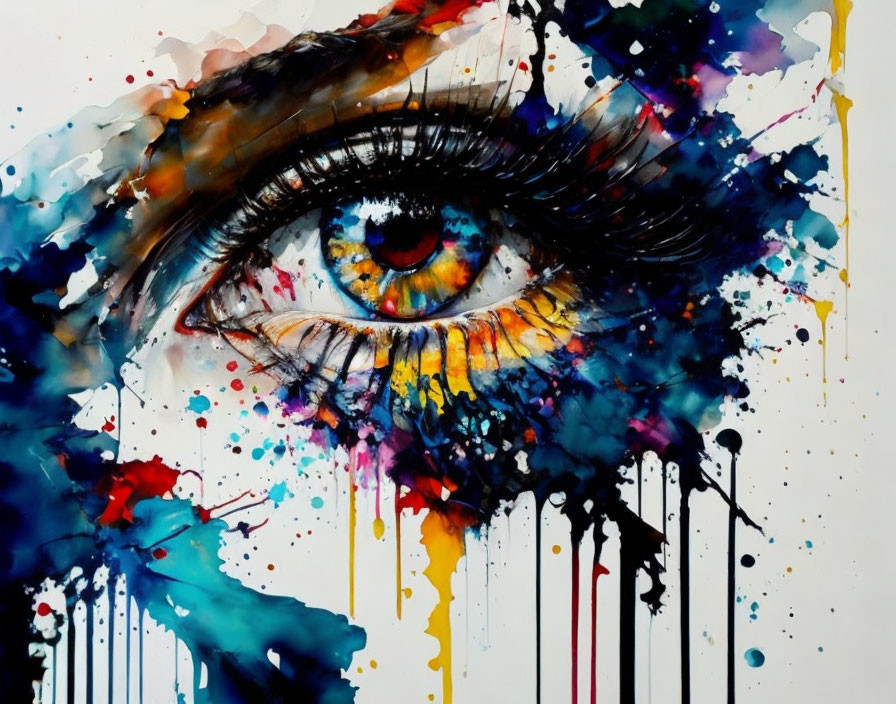 Colorful abstract eye painting on white background