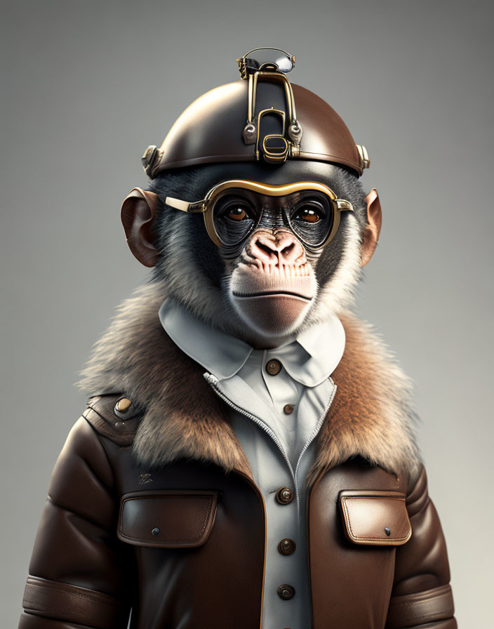 Vintage Pilot Chimpanzee in Stylized Artwork