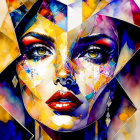 Colorful Abstract Portrait with Geometric Shapes and Multicolored Facets