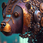 Detailed Steampunk Bear Head with Metallic Embellishments