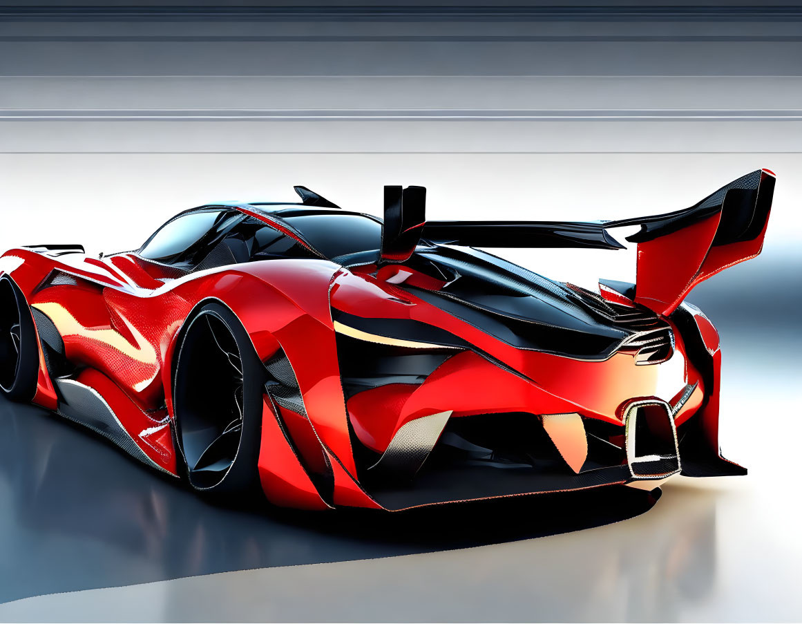 Futuristic red and black sports car with aerodynamic design