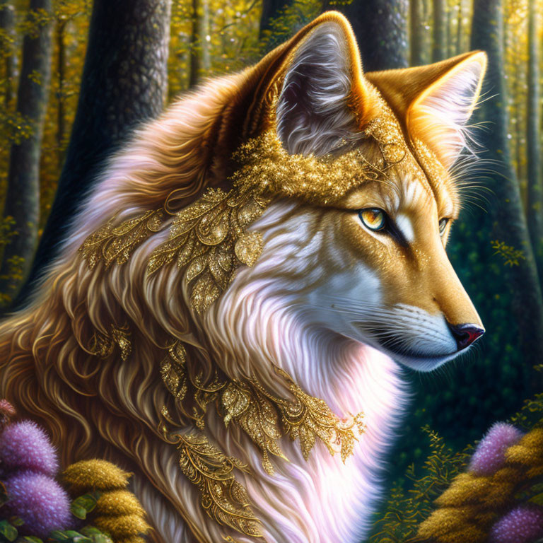 Majestic Fox with Golden Headpiece in Lush Forest