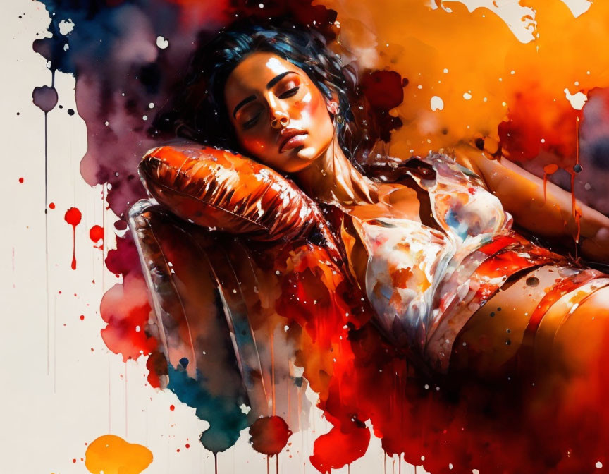 Colorful Abstract Art: Woman Lying Down in Dynamic Scene