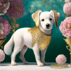 White Puppy with Golden Collar in Royal Setting
