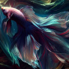 Colorful Betta Fish with Flowing Fins in Blue and Pink Scales