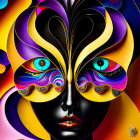 Colorful Abstract Butterfly Face with Multiple Eyes and Vibrant Background