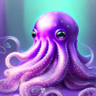 Colorful Purple Octopus Illustration on Starry Background