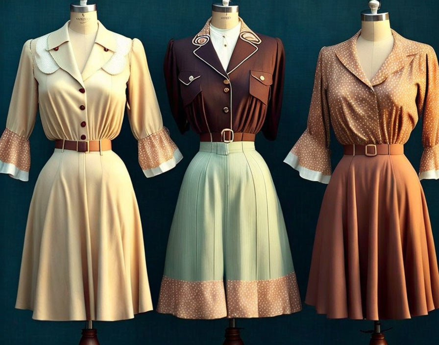 Mannequins showcase vintage-style button-up dresses