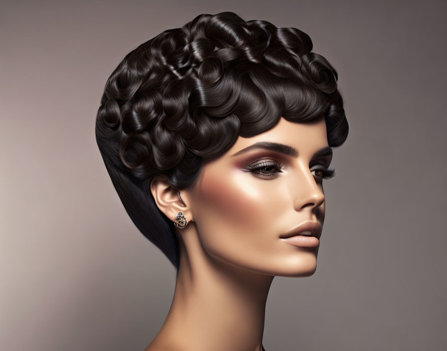 Vintage Wavy Hairstyle and Subtle Makeup on Elegant Woman