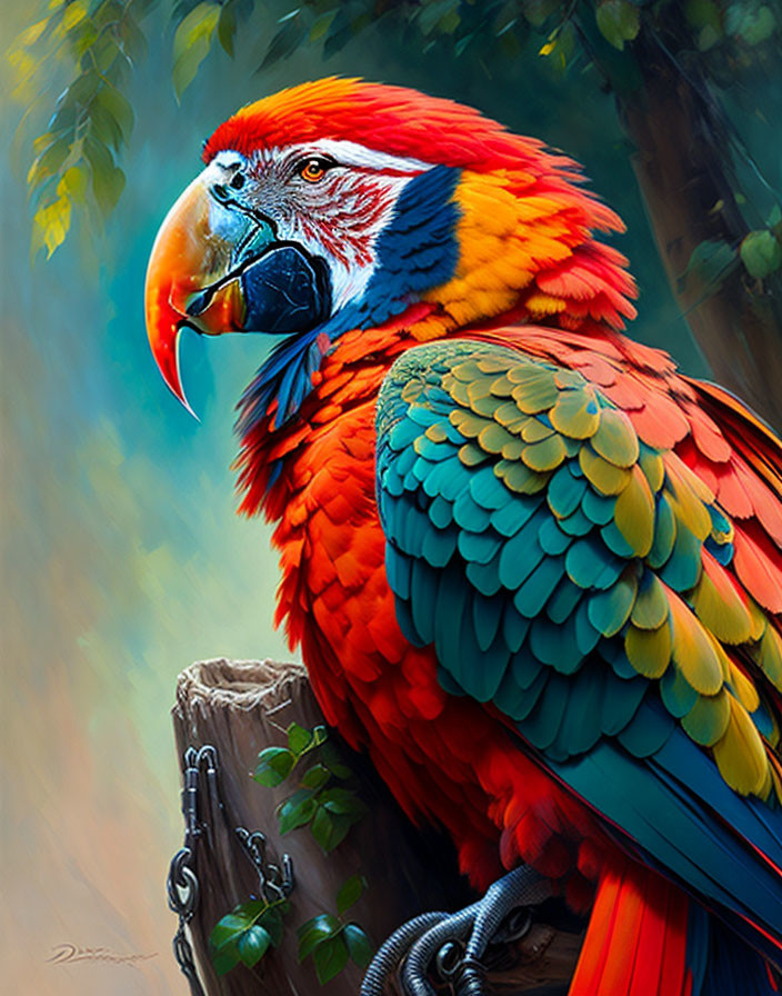 Colorful Parrot with Red and Blue Feathers in Majestic Pose