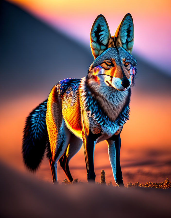 Colorful Fox Artwork Against Sunset Background