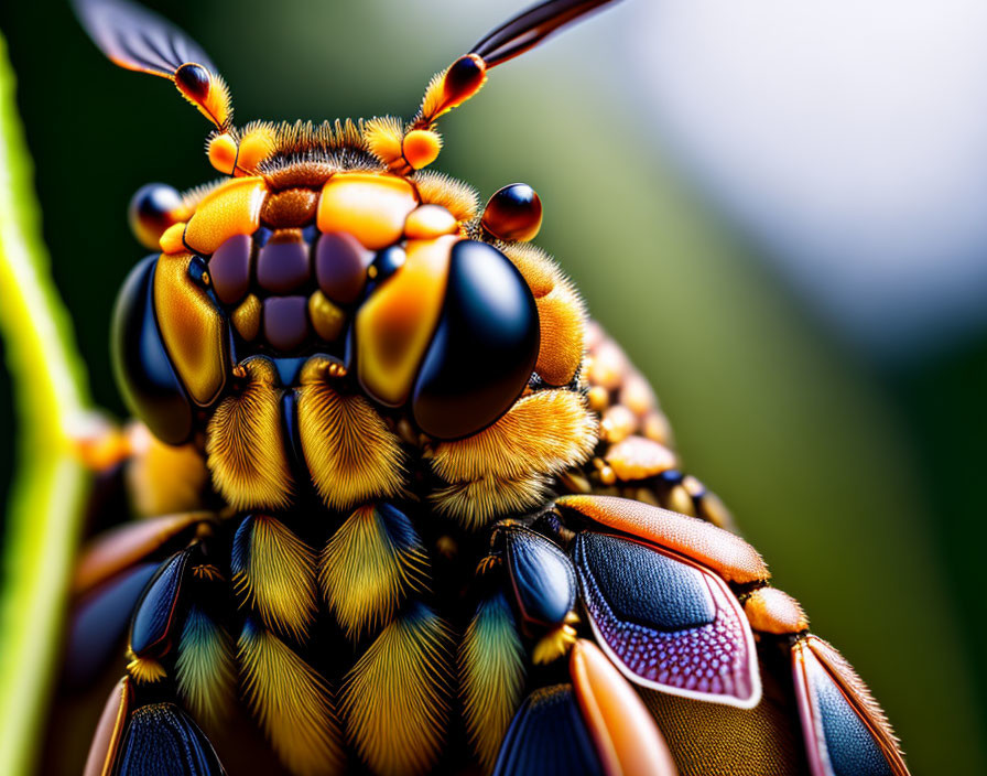 Detailed Close-Up of Vibrant Insect with Compound Eyes