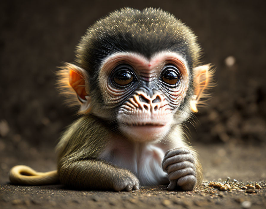 Young Monkey with Large, Expressive Eyes in Reflective Pose