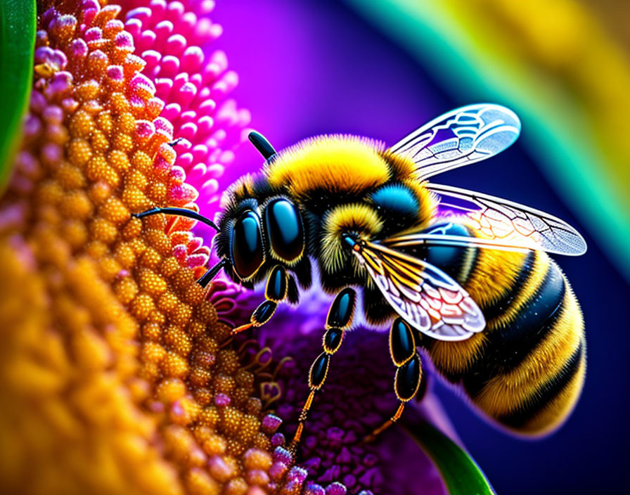 Colorful Close-Up: Bee Pollinating Vibrant Flower