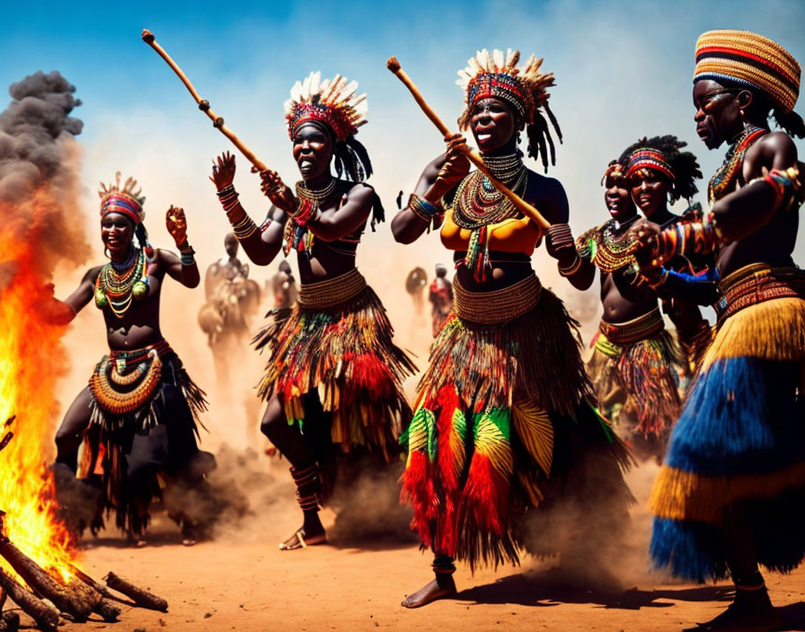 Colorful Traditional African Dancers Performing Dynamic Dance