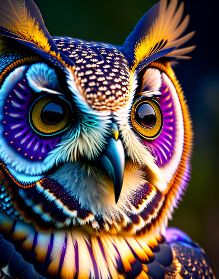 Colorful Owl Artwork with Intricate Patterns and Large Eyes